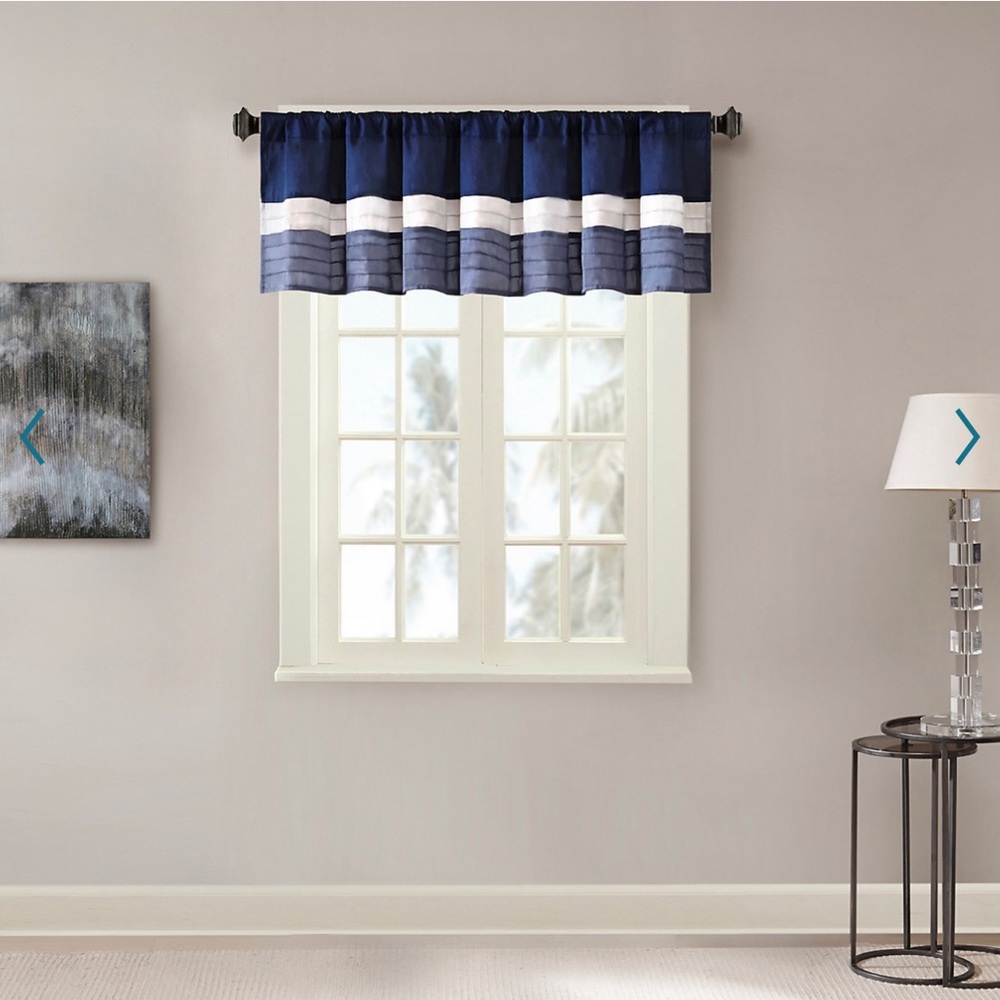 Madison Park Navy and Silver Eastridge Window Valance - 50” x 18”